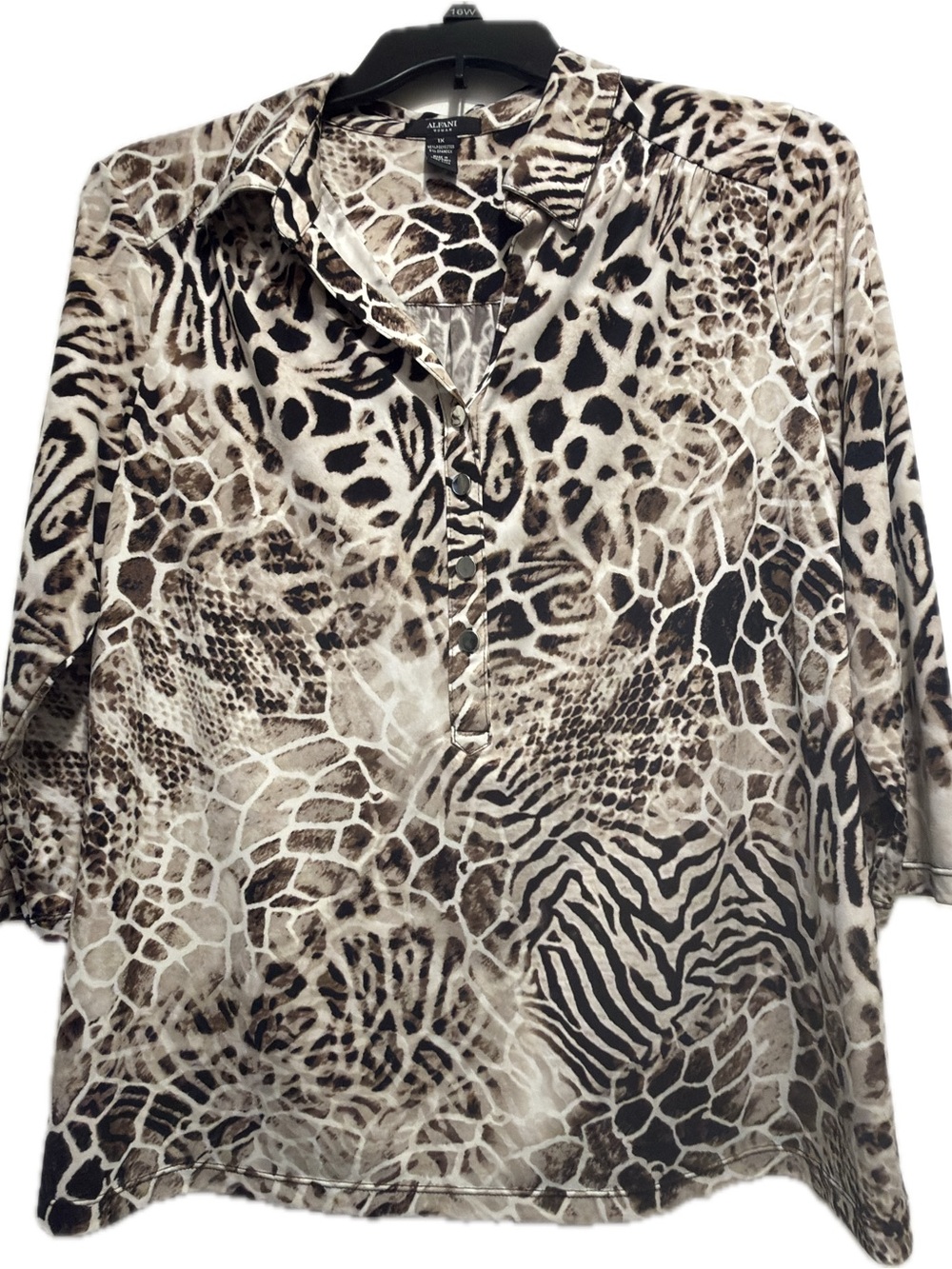 Alfani Animal-Print Button-Down Shirt in Beige and Black